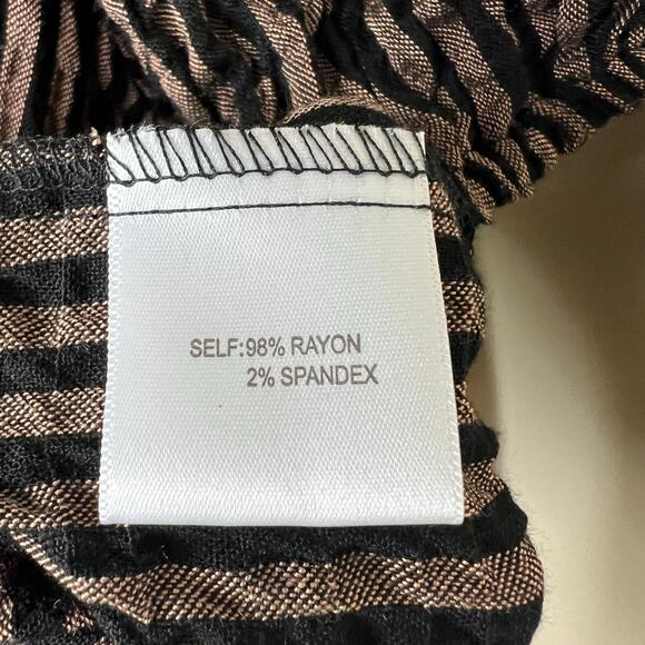 Jane and Delancey Blouson Top Small Brown Black Stripe Off The Shoulder Crinkle - Picture 10 of 10